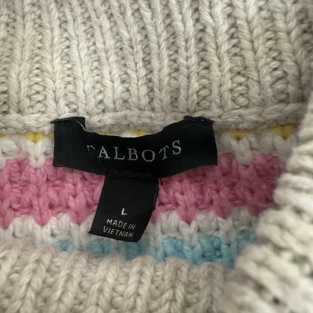 Talbots Mockneck Sweater Women L Happy Stripe Classic Cotton Blend Preppy Fun‎ - Picture 9 of 15